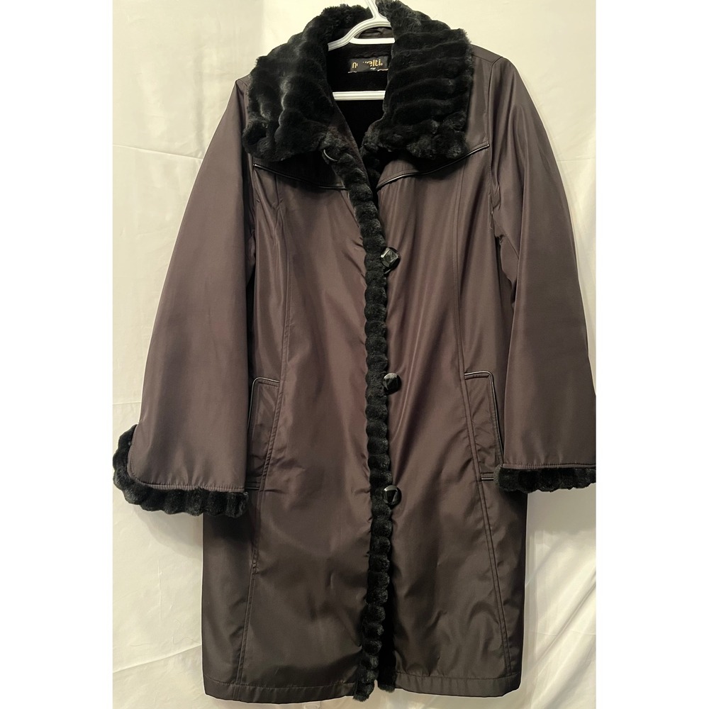 Vintage Novelti Black Faux Fur Trim Midi Coat